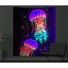 (11) Blacklight Tapestry Jellyfish Wall Hanging Blanket Home Wall Art Party Decor