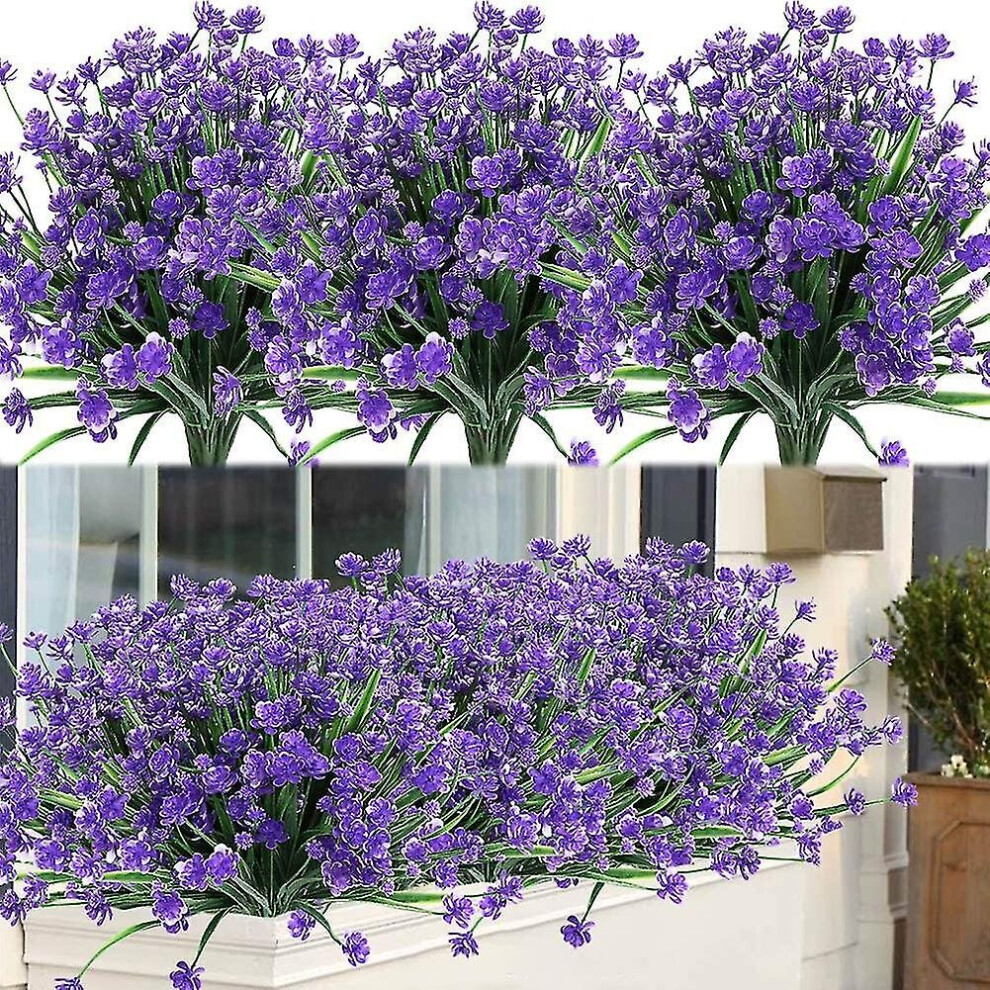 (Purple) 8 Bundles Artificial Flowers Outdoor Uv Resistant Faux Plastic Fake Greenery