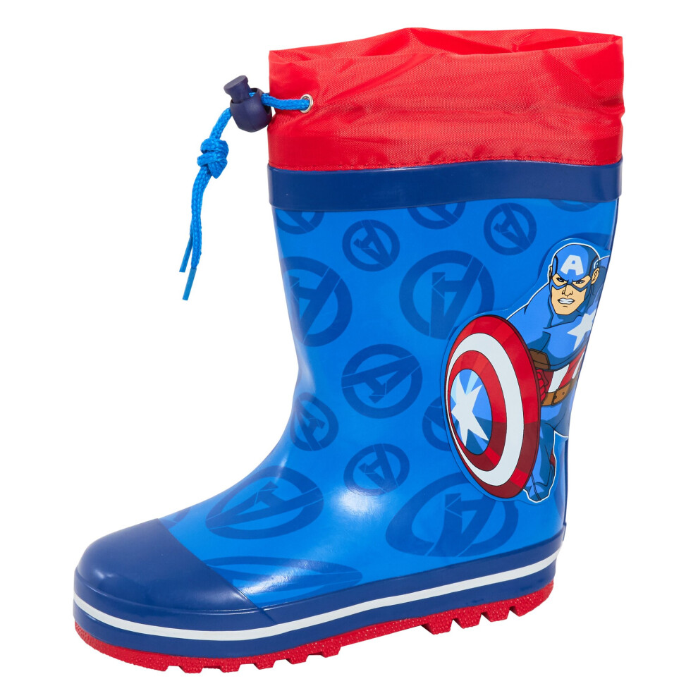 (12 UK Child) Boys Captain America Tie Top Wellington Boots Marvel Wellies Wellingtons Wellys