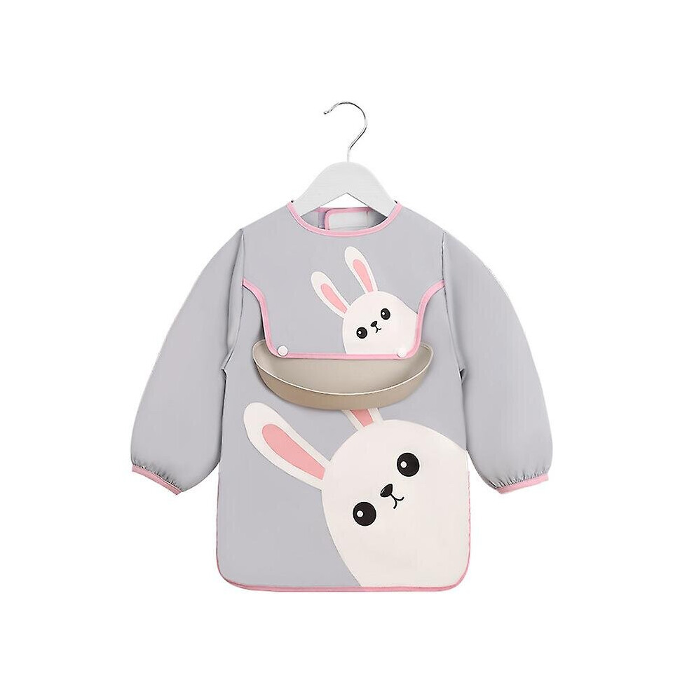 (Rabbit, 120) Long Sleeve Bib Waterproof Baby Cartoon Adjustable Apron With Crumb Catcher