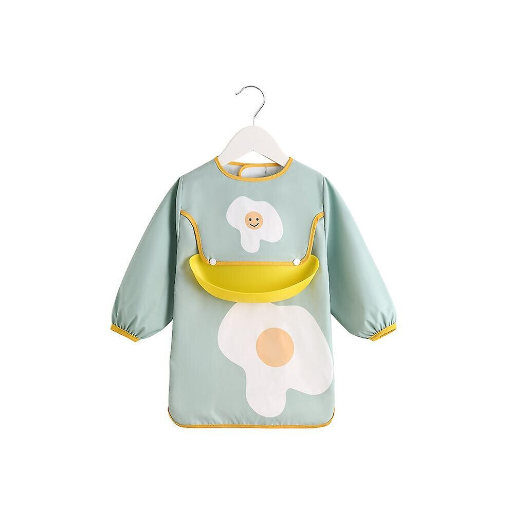 (Egg, 110) Long Sleeve Bib Waterproof Baby Cartoon Adjustable Apron With Crumb Catcher
