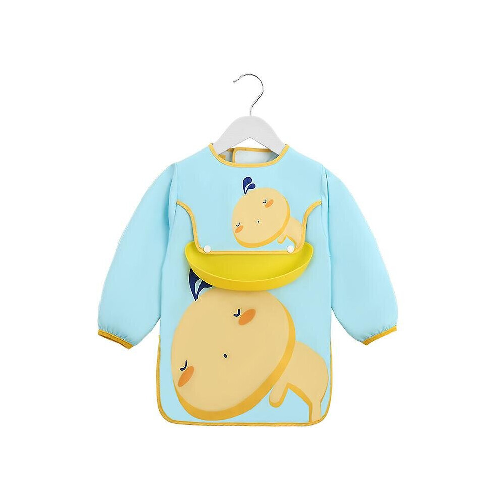 (Duck, 100) Long Sleeve Bib Waterproof Baby Cartoon Adjustable Apron With Crumb Catcher