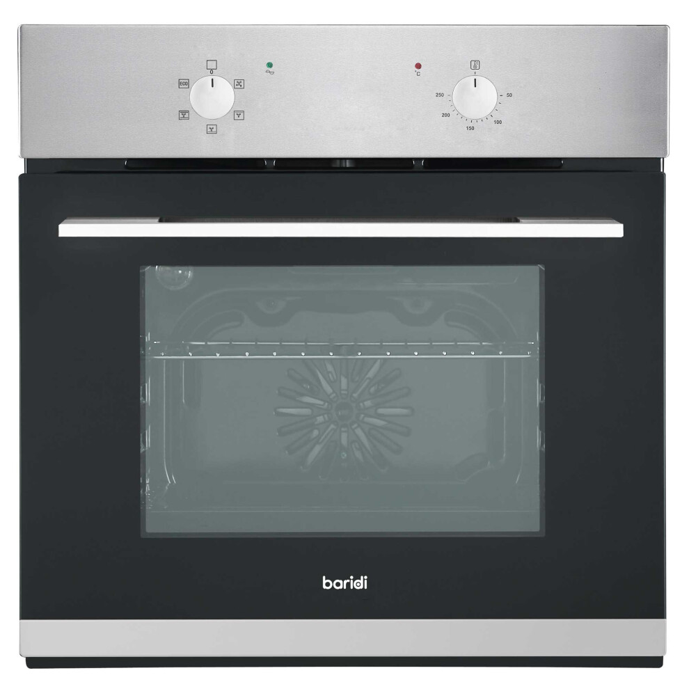 Baridi 60cm Built-In Five Function Fan Assisted, Single, Integrated Electric Oven, 55L Capacity, Stainless Steel - DH125