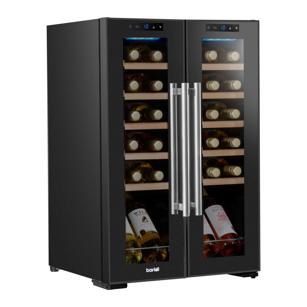 Baridi 24 Bottle Dual Zone Wine Cooler, Fridge, Touch Screen, LED Light Black and Mirror Glass Door - DH97