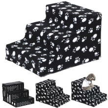(Black Claw) 3 Steps Pet Dog Ladder Soft Stairs Puppy Washable Cover Ramp Foldable Doggy