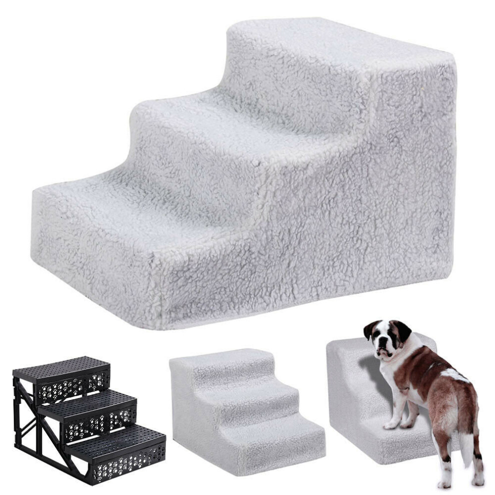 (Grey) 3 Steps Pet Dog Ladder Soft Stairs Puppy Washable Cover Ramp Foldable Doggy Grey