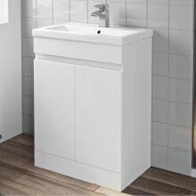 Gloss White 600mm Floor Standing Vanity Unit &amp; Basin Sink - Soft-Close Doors, 1 Tap Hole, Flat Pack FNFP600VMW