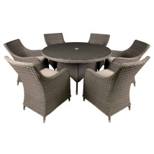 Chester 7 Piece Rattan Wicker Outdoor Dining Set with Tempered Glass Table Top - DG85