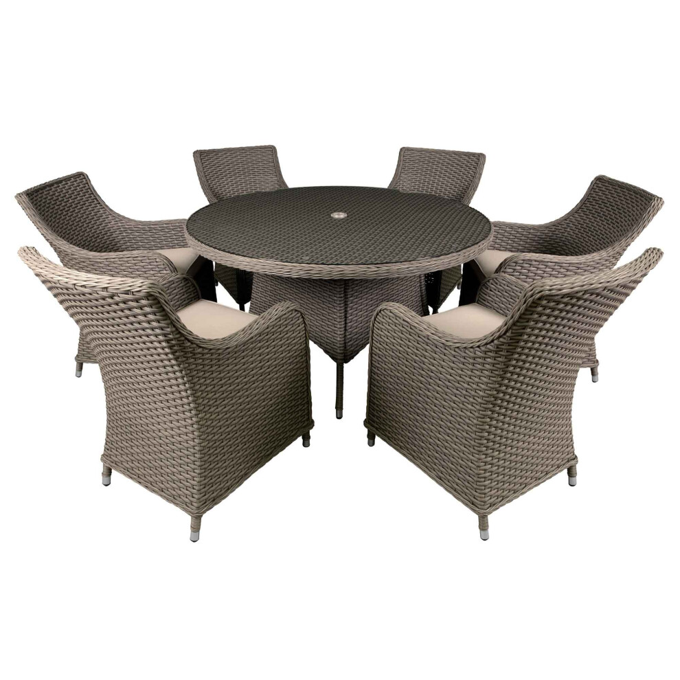 Chester 7 Piece Rattan Wicker Outdoor Dining Set with Tempered Glass Table Top - DG85