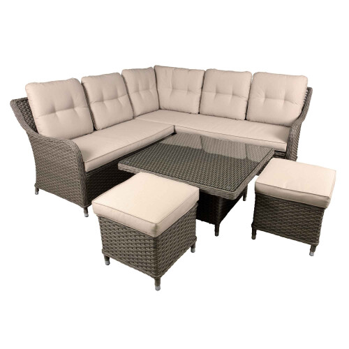 Dellonda Chester Outdoor Rattan Wicker Corner Sofa & Adjustable Table Set - DG89