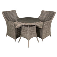 Chester 3 Piece Rattan Wicker Outdoor Dining Set with Tempered Glass Table Top - DG86