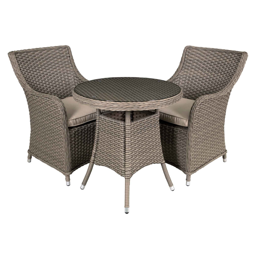 Chester 3 Piece Rattan Wicker Outdoor Dining Set with Tempered Glass Table Top - DG86