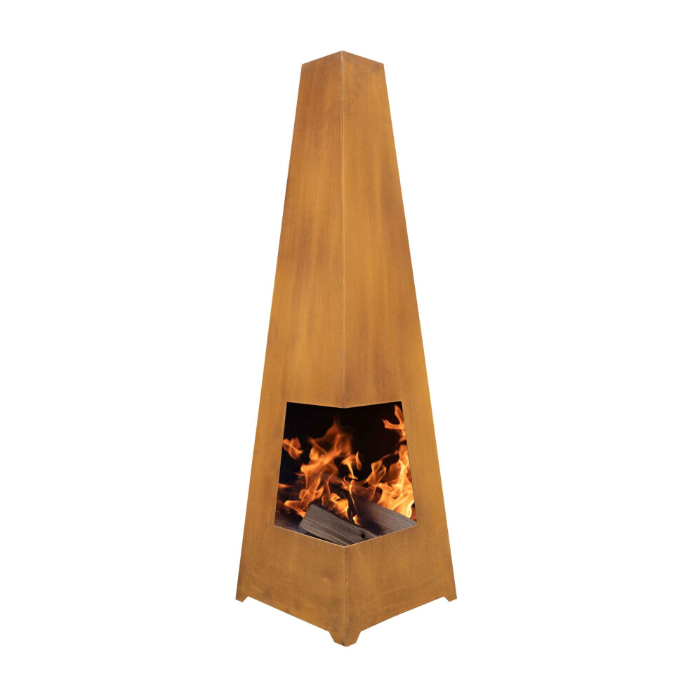 Corner Access Pyramid Chiminea, Wood Burner, Heater for Outdoors/Gardens/Patio, W45cm x H150cm - Corten Steel - DG106
