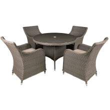 5 Piece Rattan Wicker Outdoor Dining Set with Tempered Glass Top