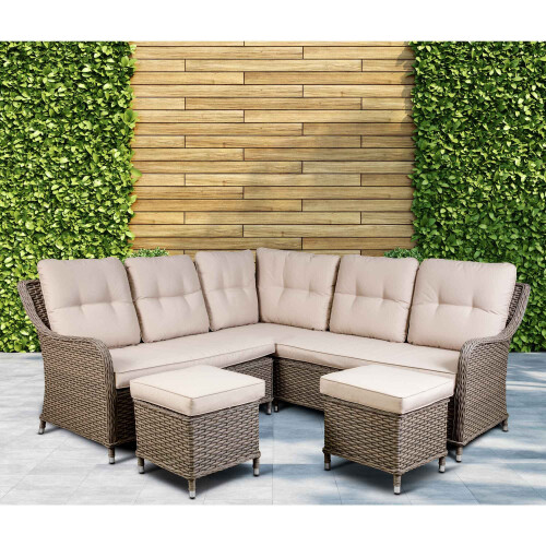 Dellonda Chester Outdoor Rattan Wicker Corner Sofa & Adjustable Table Set - DG89 2