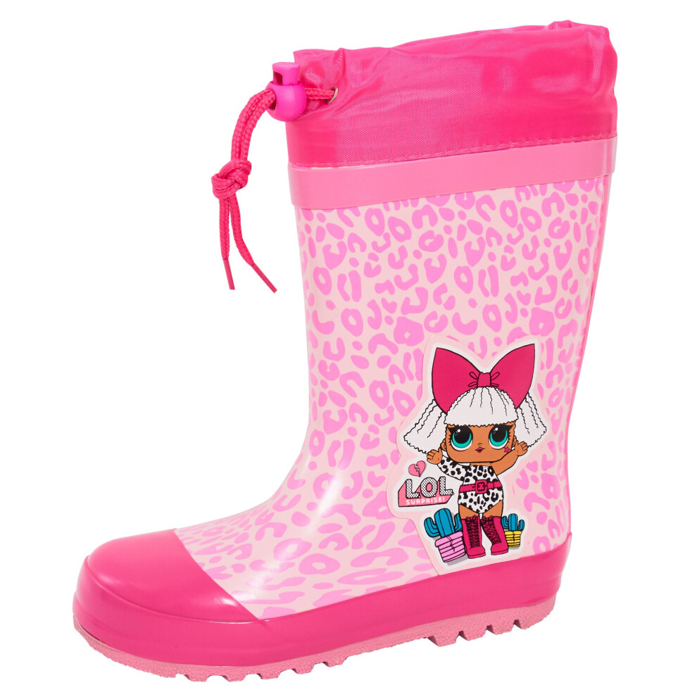 (8 UK Child) Girls LOL Surprise Tie Top Wellies Warm Lined Wellington Boots Kids Snow Shoe