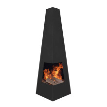 Corner Access Pyramid Chiminea, Wood Burner, Heater for Outdoors/Gardens/Patio, W45cm x H150cm - Black Steel - DG105