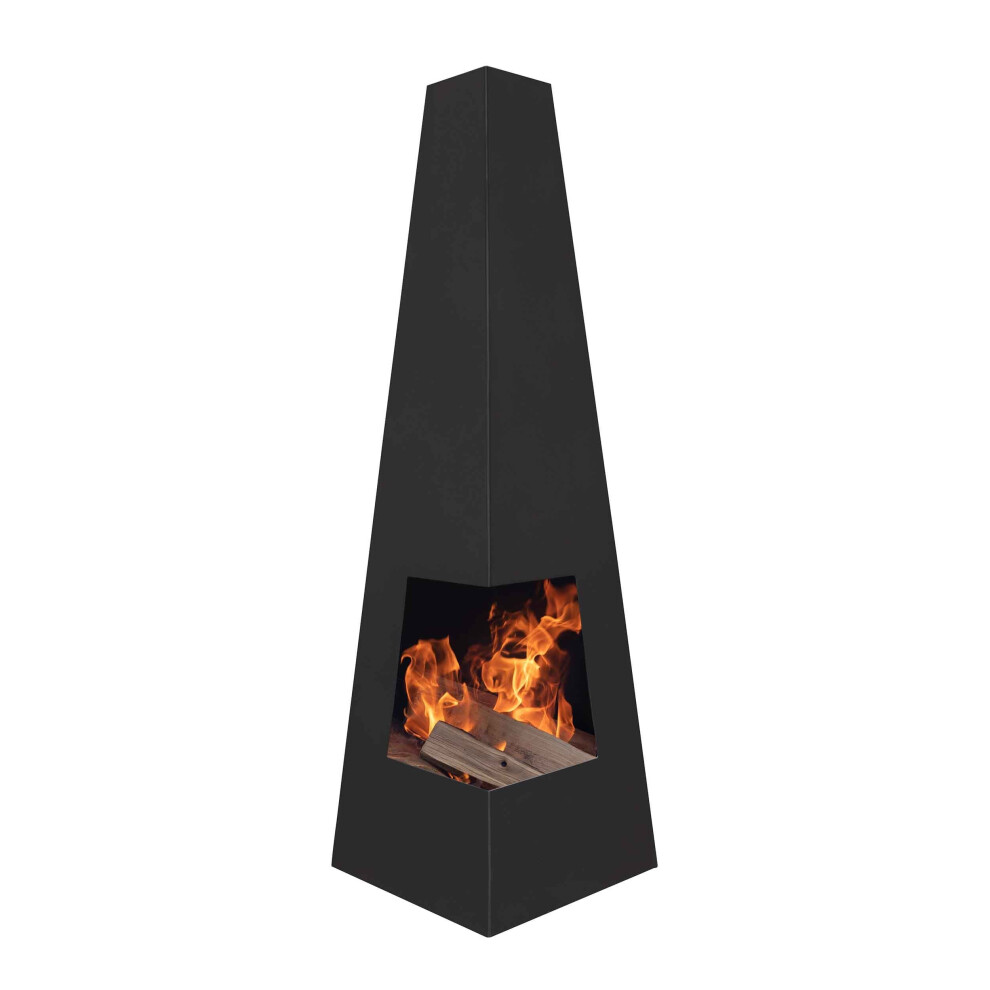 Dellonda Corner Access Pyramid Chiminea, Wood Burner, Heater For Outdoors/Gardens/Patio, W45cm X H150cm - Black Steel - Dg105