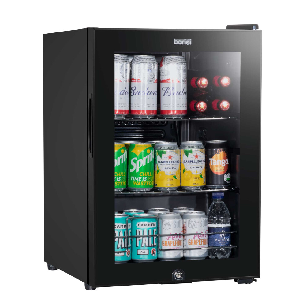 Baridi 60L Beer & Drinks Fridge with LED Light, Black and Glass Door - DH62