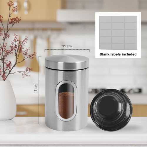 Vivo Kitchen Canister Set 3 Piece Coffee Tea Sugar Caddy Clear Viewing Window Silver 1