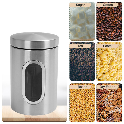 Vivo Kitchen Canister Set 3 Piece Coffee Tea Sugar Caddy Clear Viewing Window Silver 2
