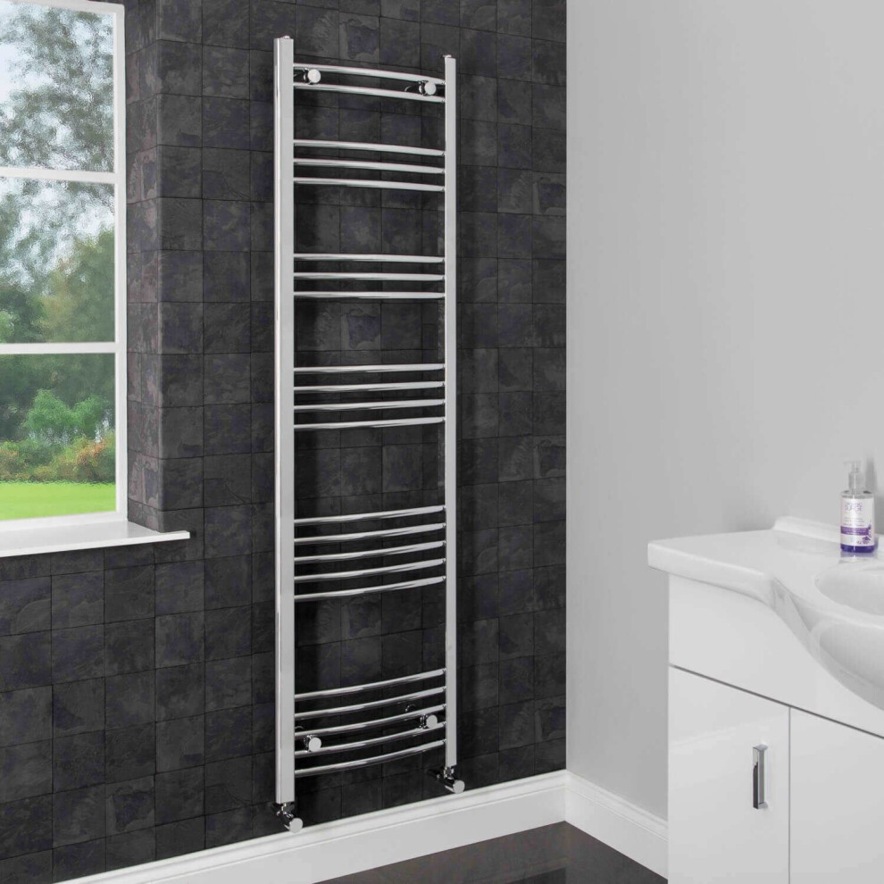 Modern Bathroom 1600 x 450mm Heated Towel Rail Radiator Curved Chrome 22 Rails