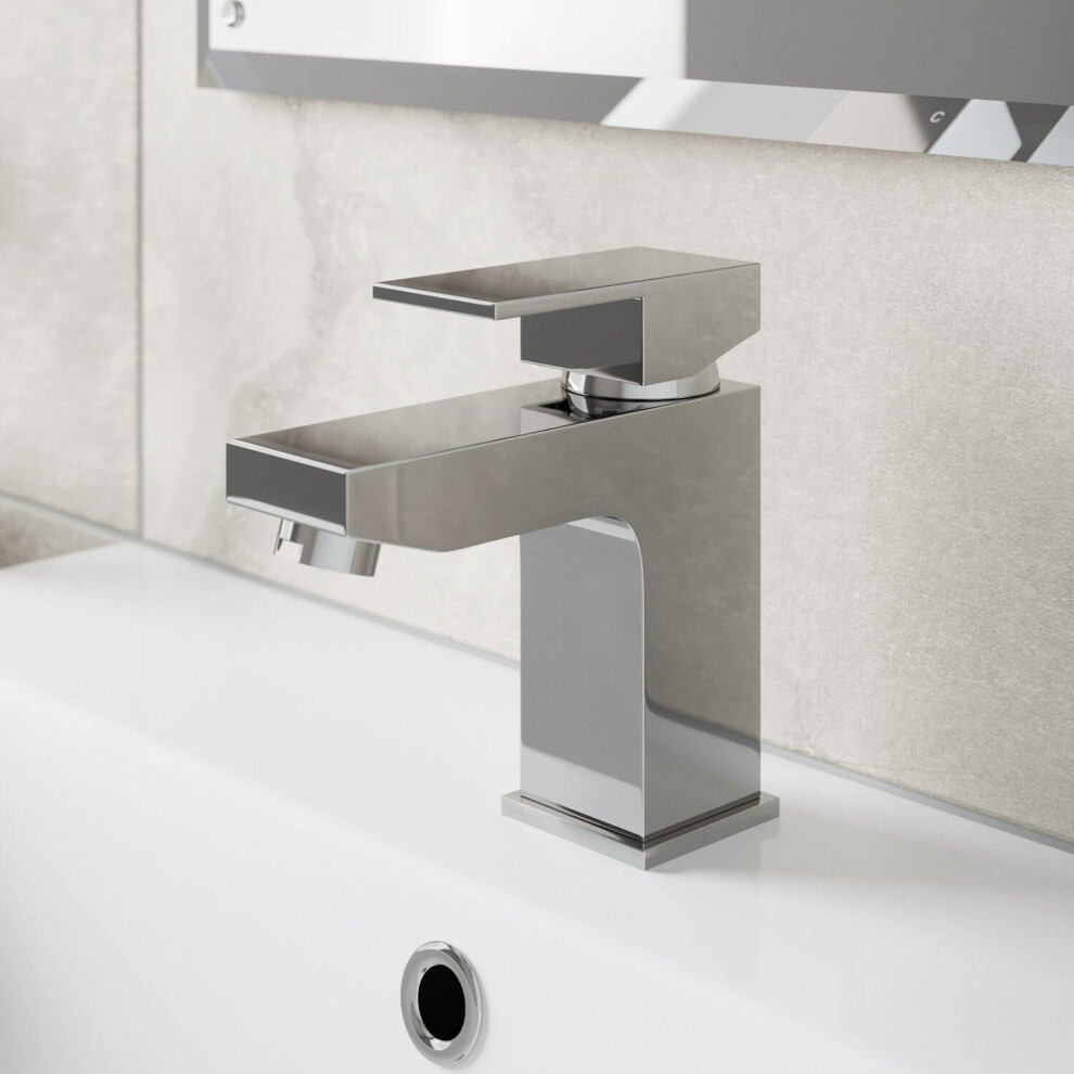 Modern Bathroom Square Mono Basin Sink Mixer Tap Lever Handle Chrome Cloakroom