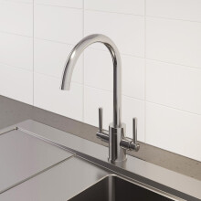 Modern Mono Kitchen Sink Mixer Tap Twin Lever Chrome Curved Swivel Spout Faucet
