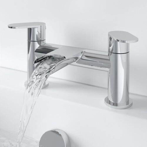 Bathroom Waterfall Bath Mixer Filler Tap Modern Lever Handle Deck Mounted Chrome 1
