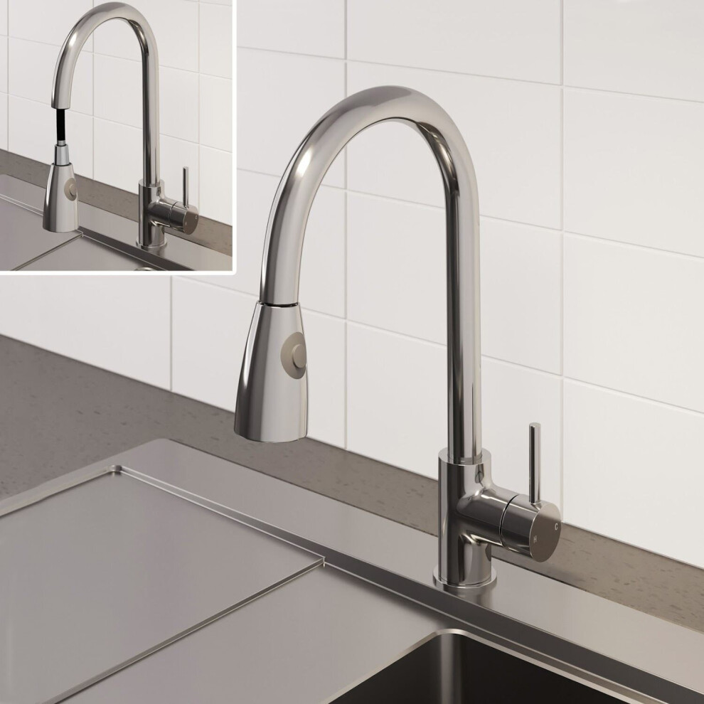 Modern Mono Kitchen Mixer Tap Pull Out Swivel Spout Chrome Single Lever Faucet