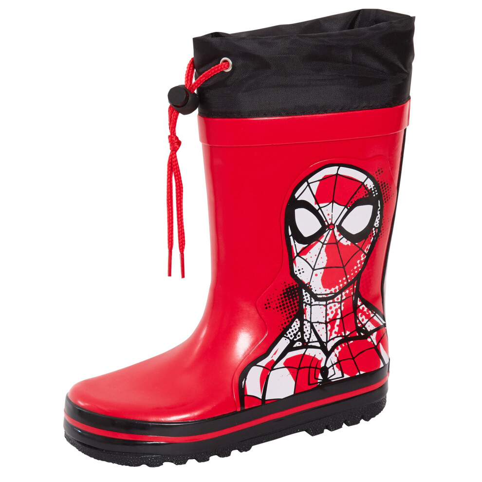 (10 UK Child) Boys Spiderman Tie Top Wellington Boots Marvel Kids Wellies Wellingtons Wellys