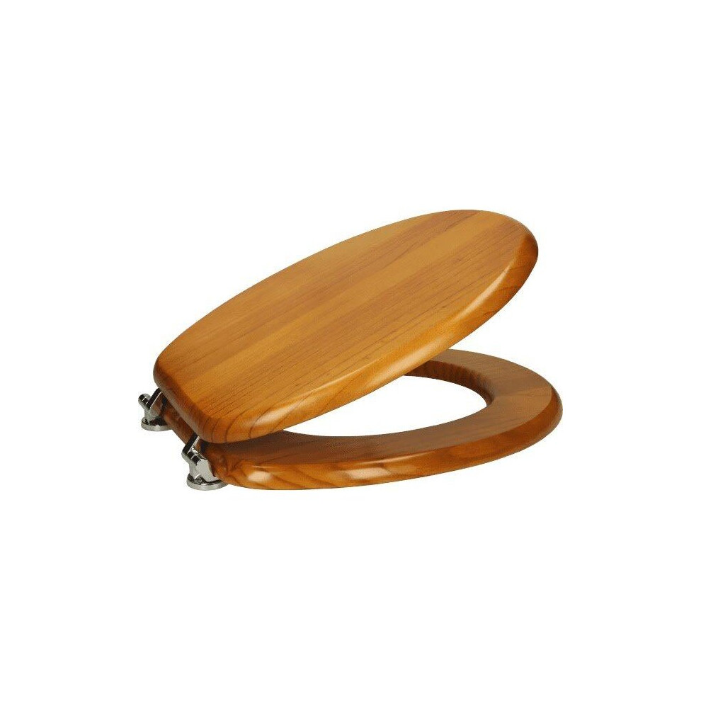 Traditional Bathroom Wc Wooden Round Toilet Seat Chrome Hinges Fittings Wood - Image 2