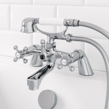 Traditional Bathroom Bath Shower Mixer Tap Brass Cross Head Handset Hose Chrome