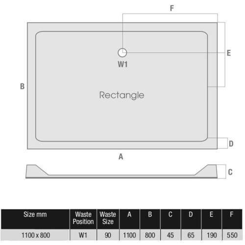 1100x800mm Shower Tray Rectangular Low Profile Premium Anti-Slip FREE Waste 2