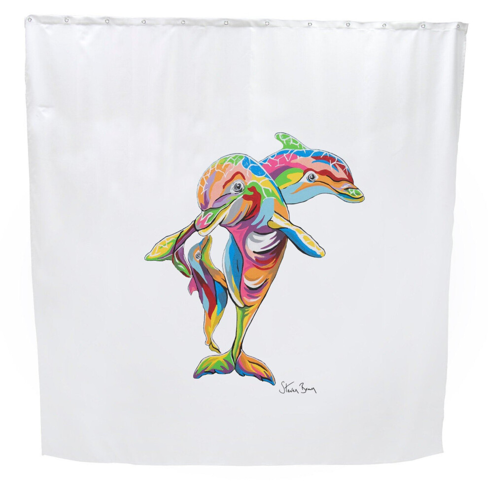 Croydex Hannah McWave Dolphin Shower Curtain Water Resistant Steven Brown