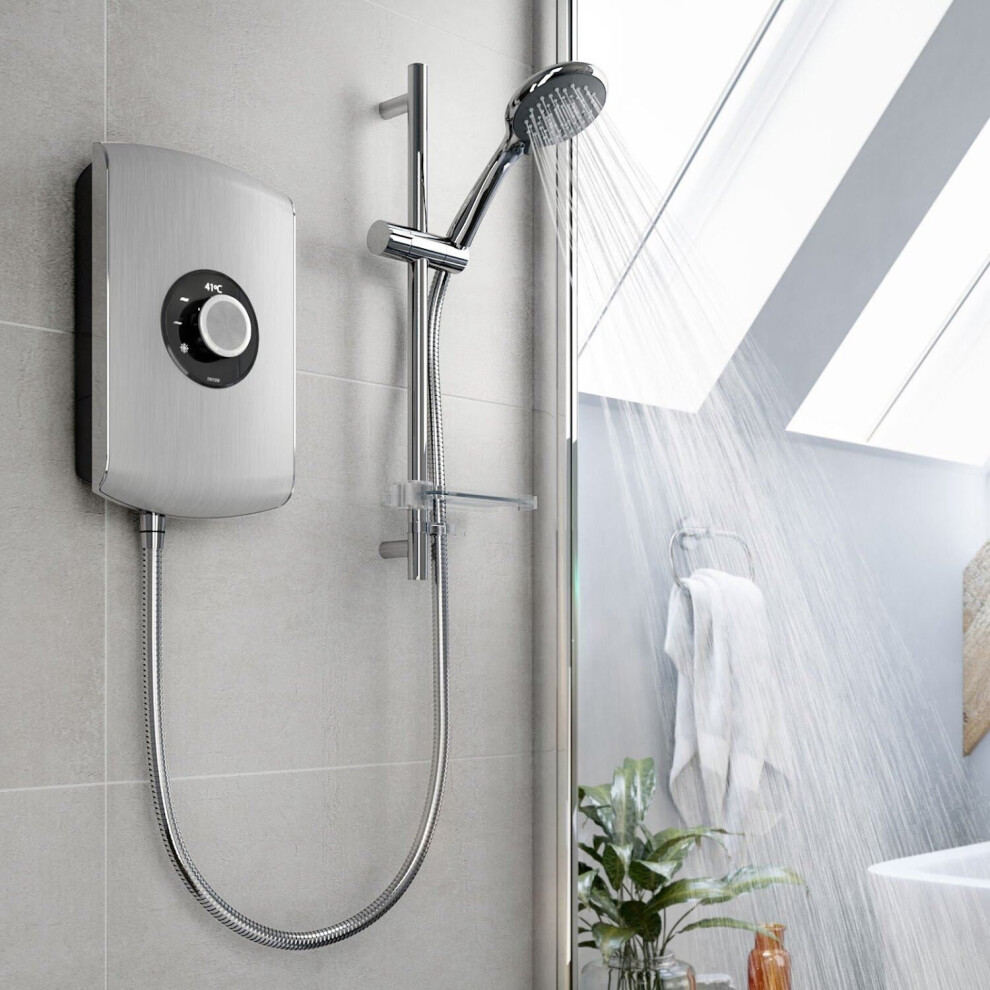 Triton Amore 9.5Kw Electric Shower Brushed Steel 5 Spray Mode Handset 1.5M Hose