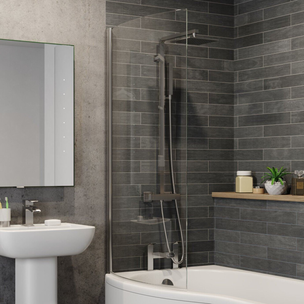 Modern Bathroom Curved Hinged Bath Shower Screen 6mm Toughened Safety Glass