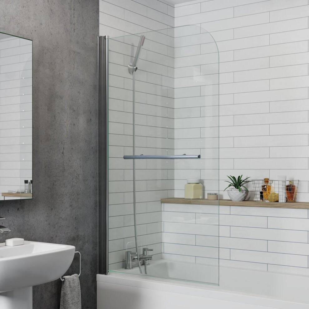 Modern Bathroom Bath Shower Screen Curved Chrome 800Mm Reversible Towel Rail 6Mm 5056093674371