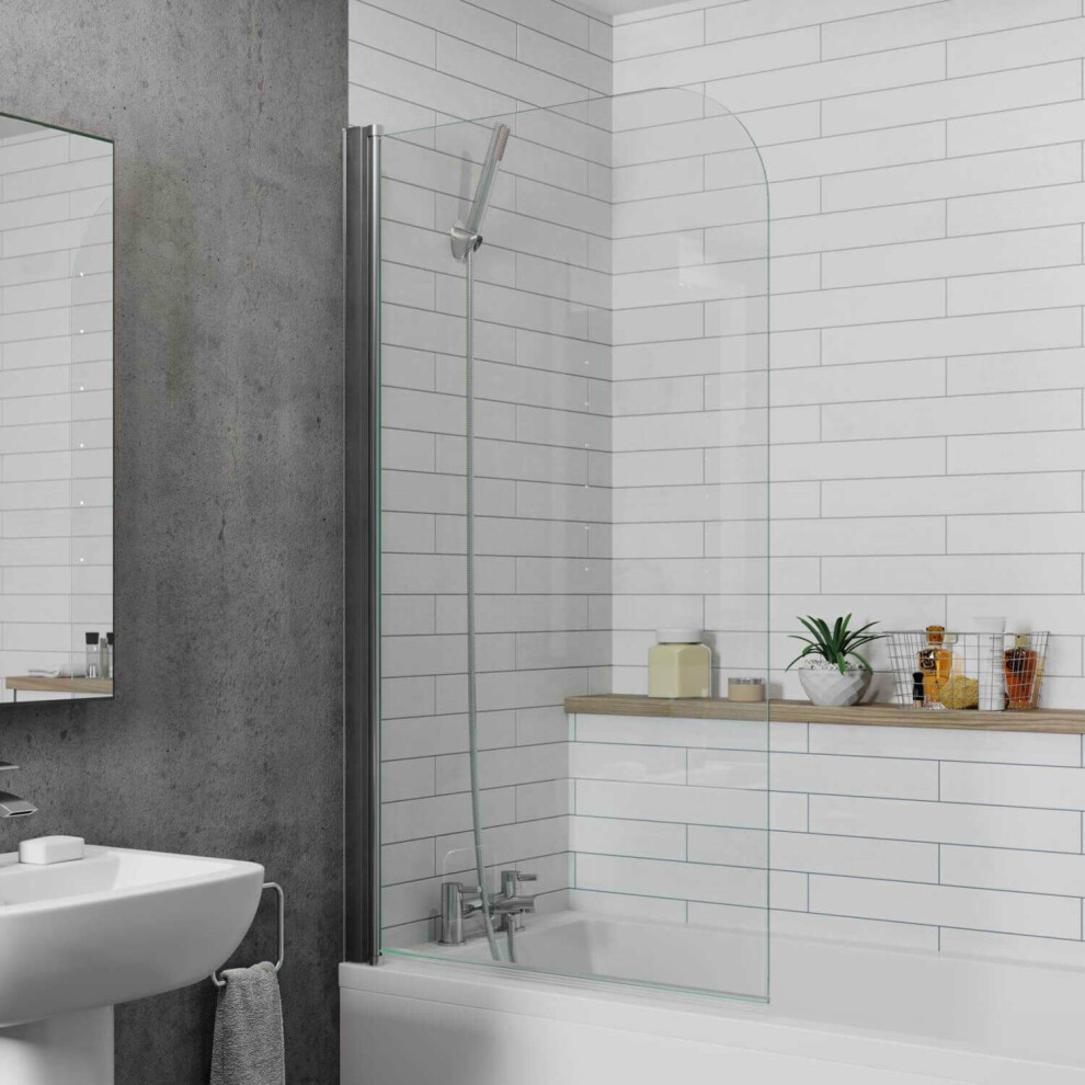 Modern Bathroom Bath Shower Screen Curved Chrome 800mm Reversible 6mm Glass