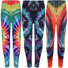 (9-10 Years, Spiral/Fusion/Blast) Kids Girls Pack Of 3 Legging 3D Tie Dye Print
