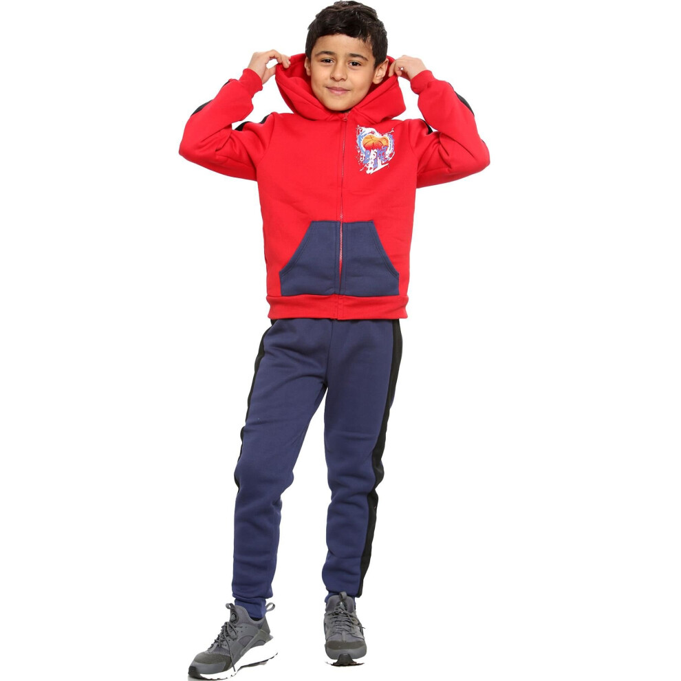 (9-10 Years, Navy Blue) Kids Boys Navy Blue Basketball Hoodie Tracksuit