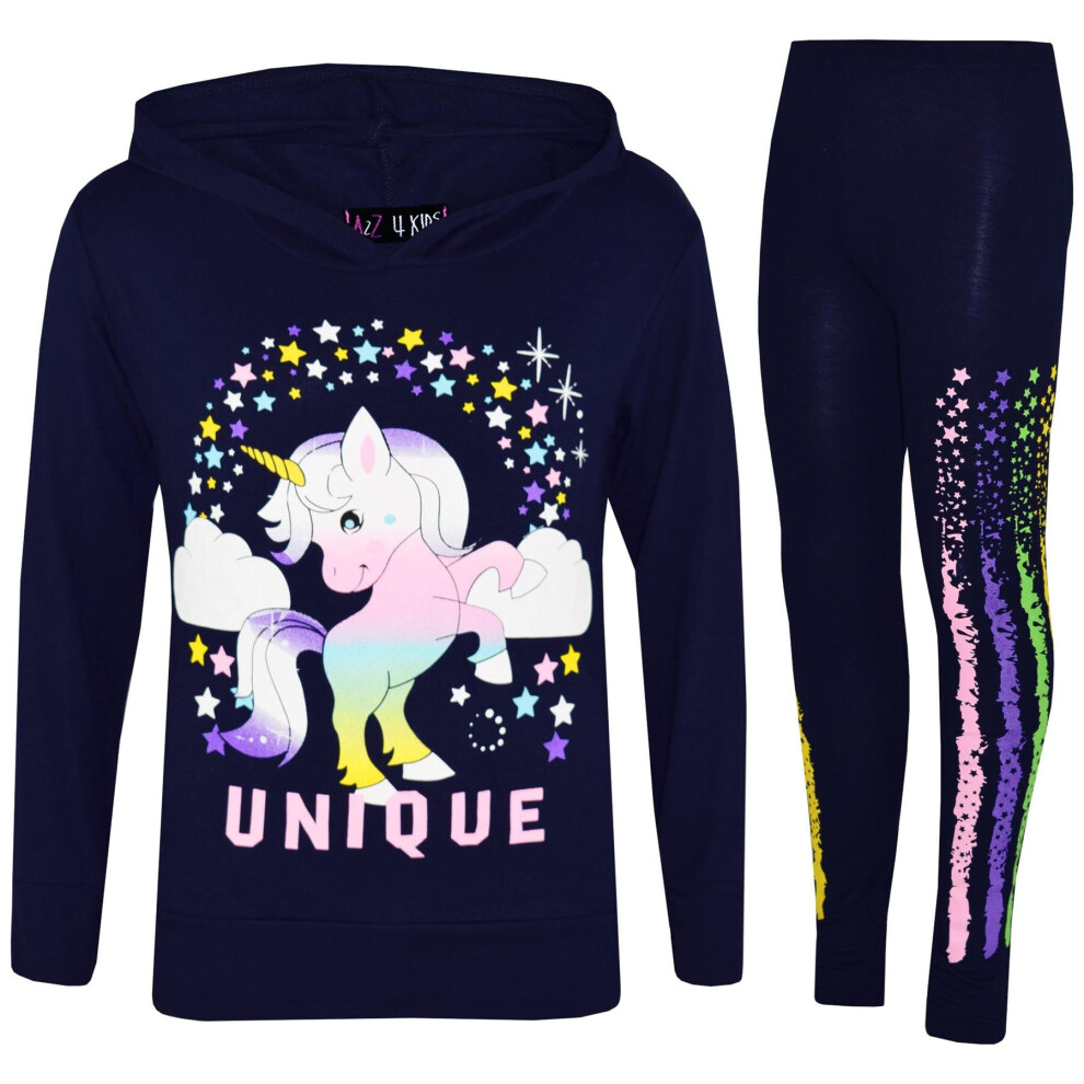 (13 Years, Navy Blue) Girls Dab Unicorn Floss Unique Rainbow Legging Set