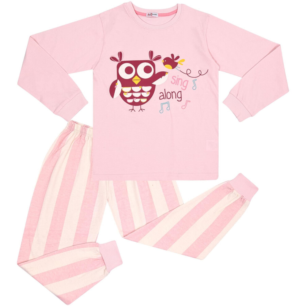 (7-8 Years, Baby Pink) Girls Pyjamas Sing Along Contrast Sleepwear Set