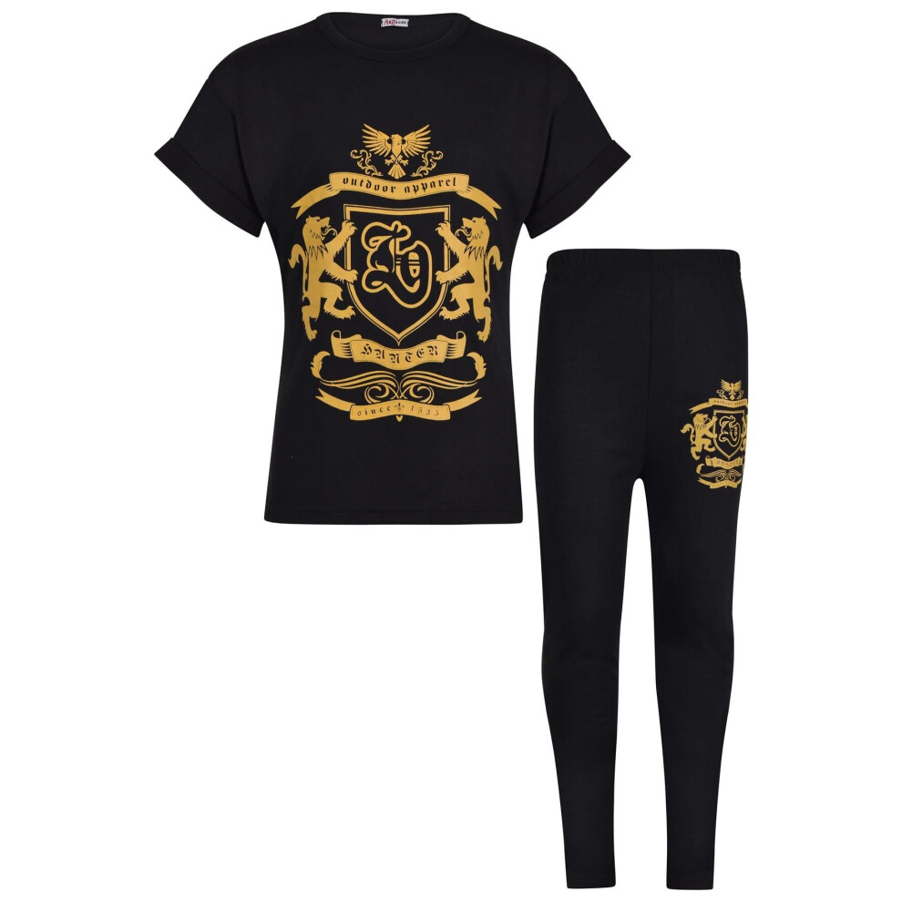 (13 Years, Black) Girls Sassy Print T Shirt Top & Legging Outfit Set