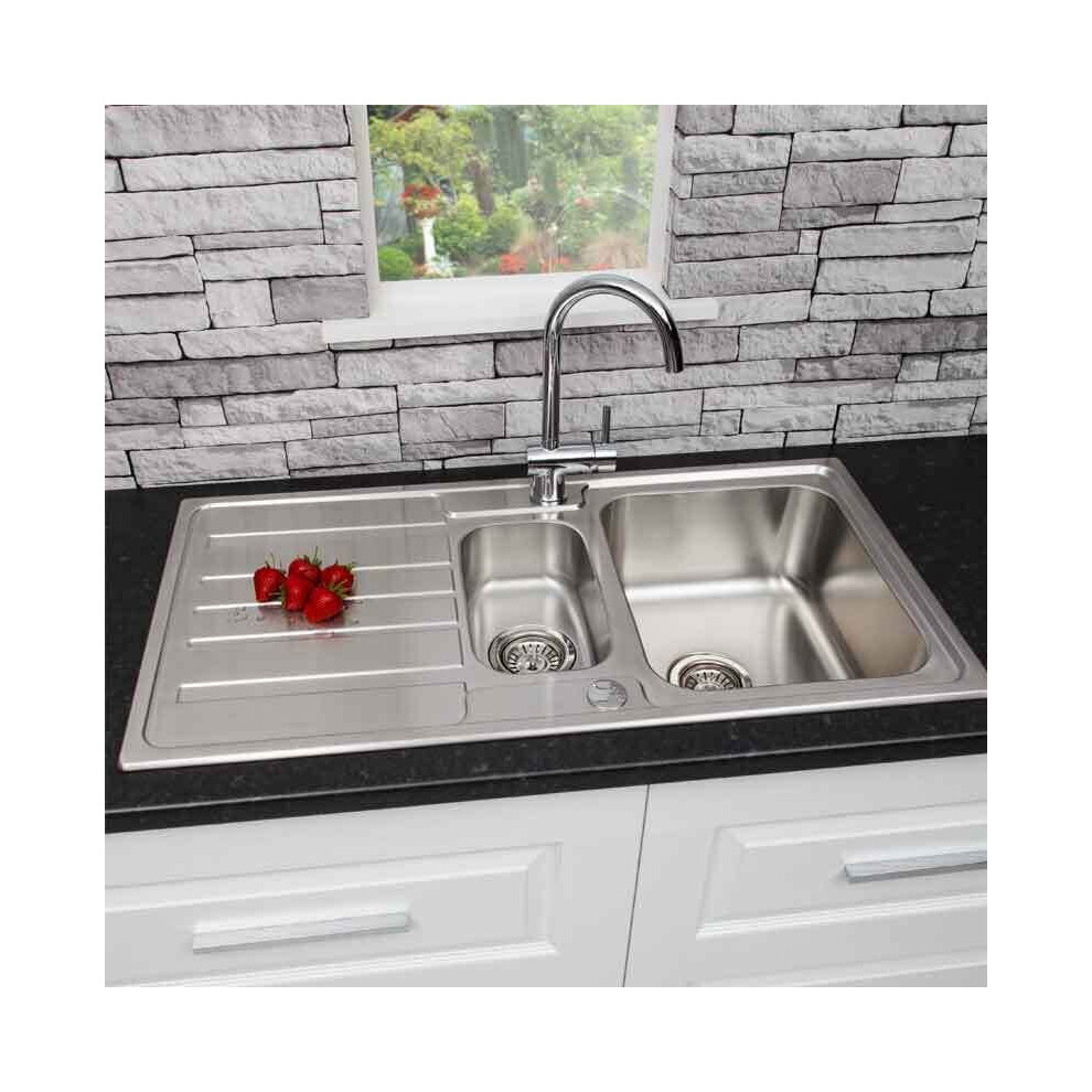 Modern Stainless Steel 1.5 Bowl Reversible Drainer Kitchen Sink Basket Wastes 5060184438292