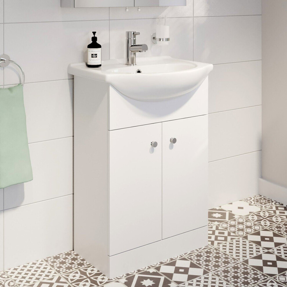 Bathroom Basin Sink Vanity Unit Single Tap Hole Floor Standing 550mm Matte White