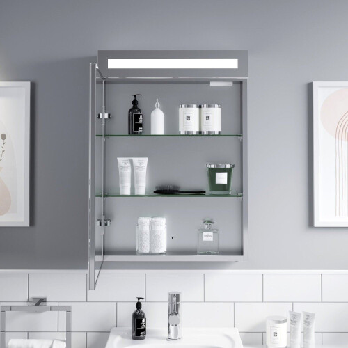 Bathroom Mirror Cabinet LED Wall Mounted 700x500mm Mains Demister ...