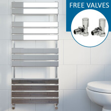Modern Flat Panel Heated Towel Rail Radiator Chrome 1200 x 600mm Angled Valves