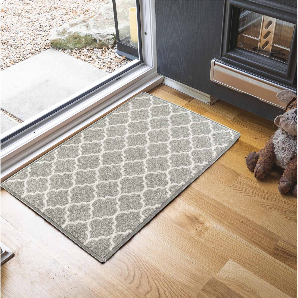 (Rectangle 50x80 cm, GREY) Non Slip Trellis Design Entrance Door Mats