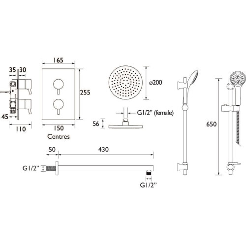 Bristan Bristan Prism Thermostatic Mixer Shower Concealed Valve Fixed & Handheld Head 2